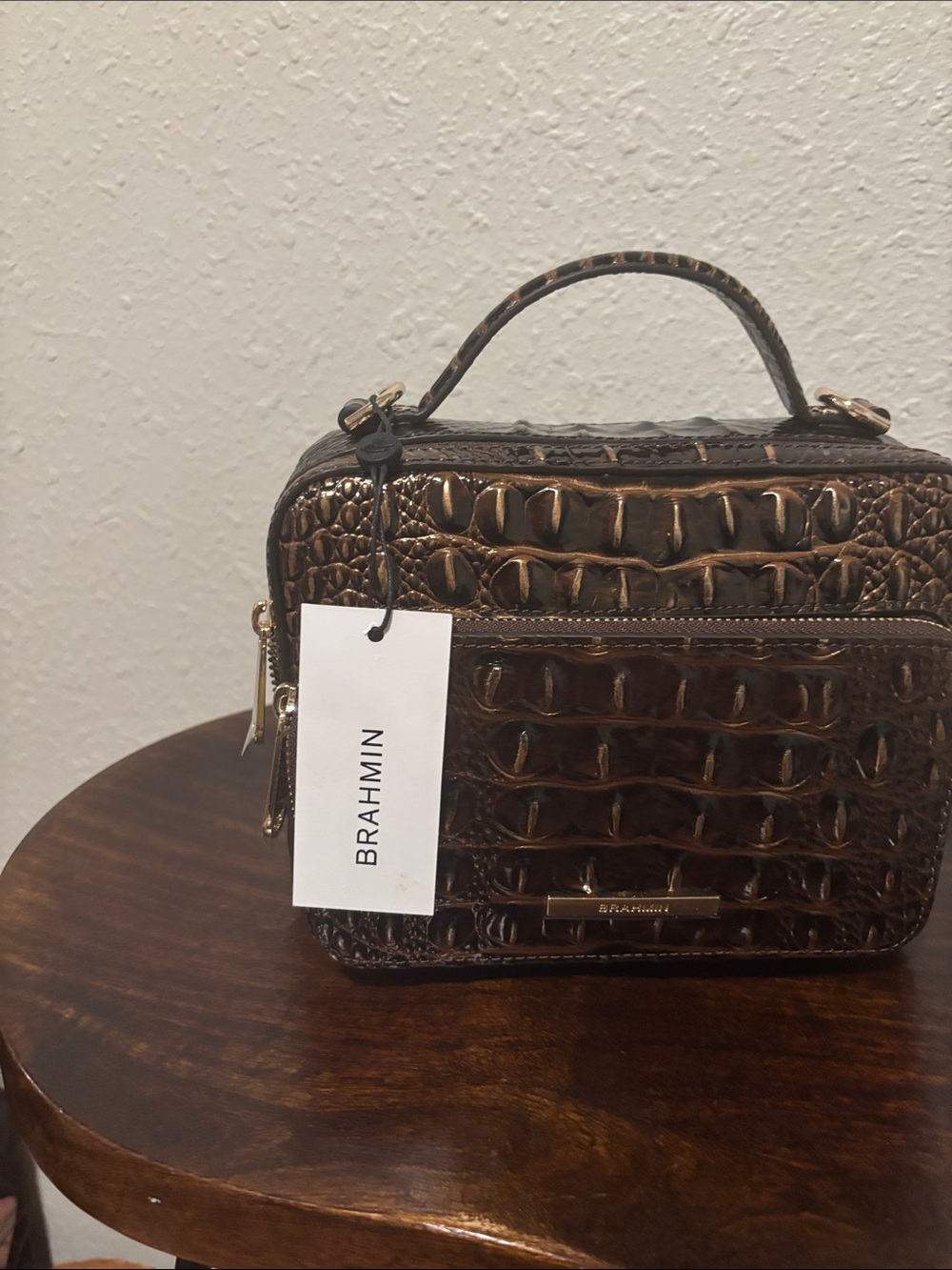 Brahmin Bronze Croc-Embossed Top-Handle Mini Satchel